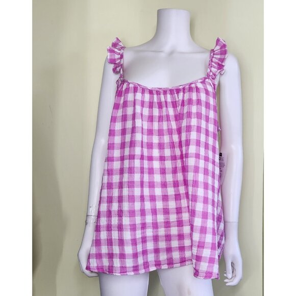 Terra & Sky Ruffle Tank Top Womens Plus Size 2X Pink White Pink Gingham Preppy - Picture 3 of 12